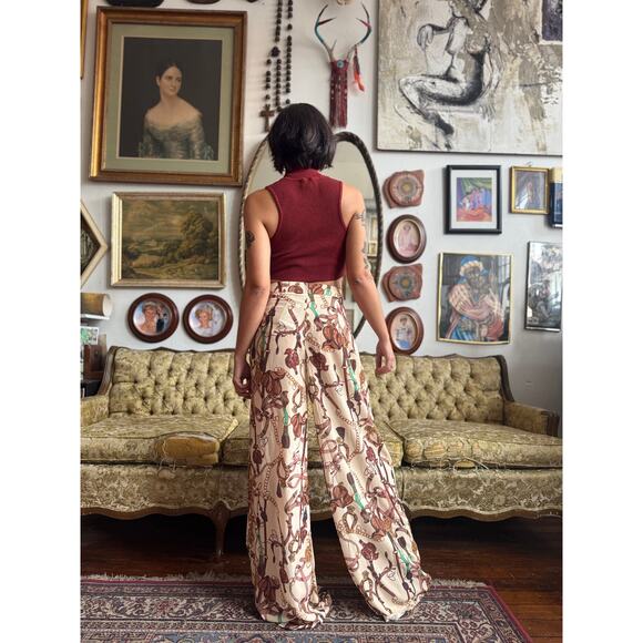 Y2K Equestrian Wide leg Printed Royalty Pants Ladies Size Small - Picture 7 of 12